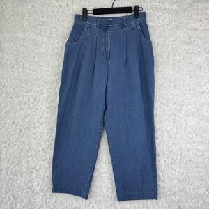 OAK + FORT Pants Womens Size 27 Blue Denim Tapered Pleated Relaxed Lyocell